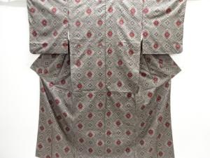 大正ロマン　幾何学に抽象花模様織出し本場泥大島紬着物（龍郷）